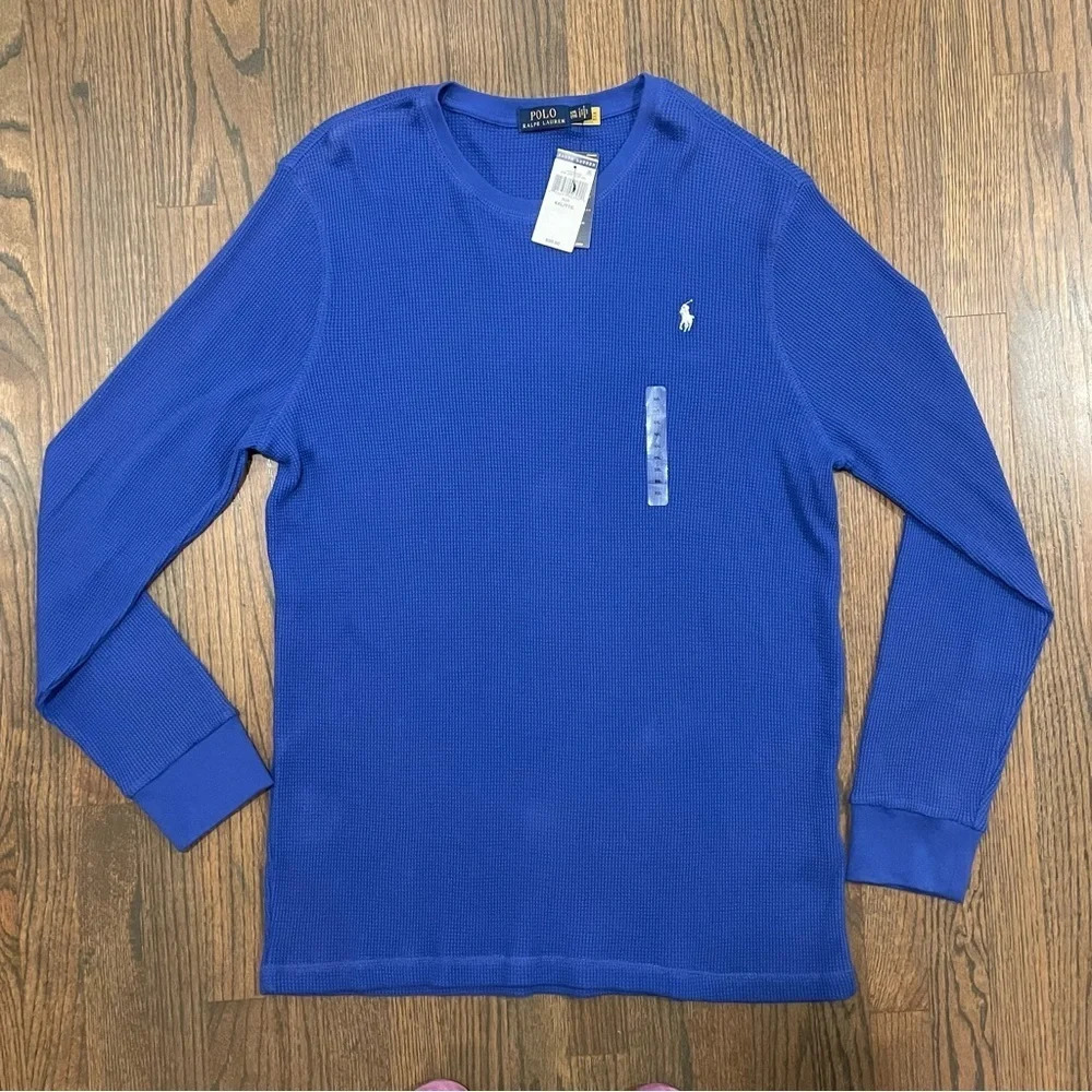 NWT Polo Ralph Lauren Blue Waffle Knit Cotton Long Sleeve thermal shirt XXL